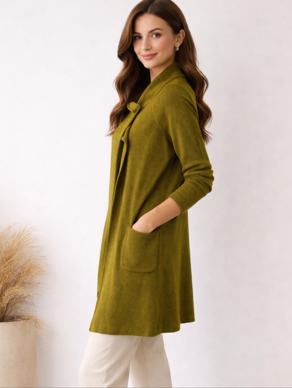 St. John | Mustard Olive Knit Cardigan Jacket Damask | Luxury Button Detail